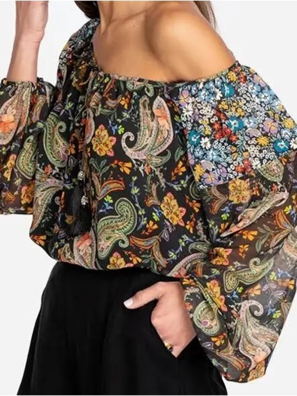 Johnny Was Jade Adela Mixed Print Blouse